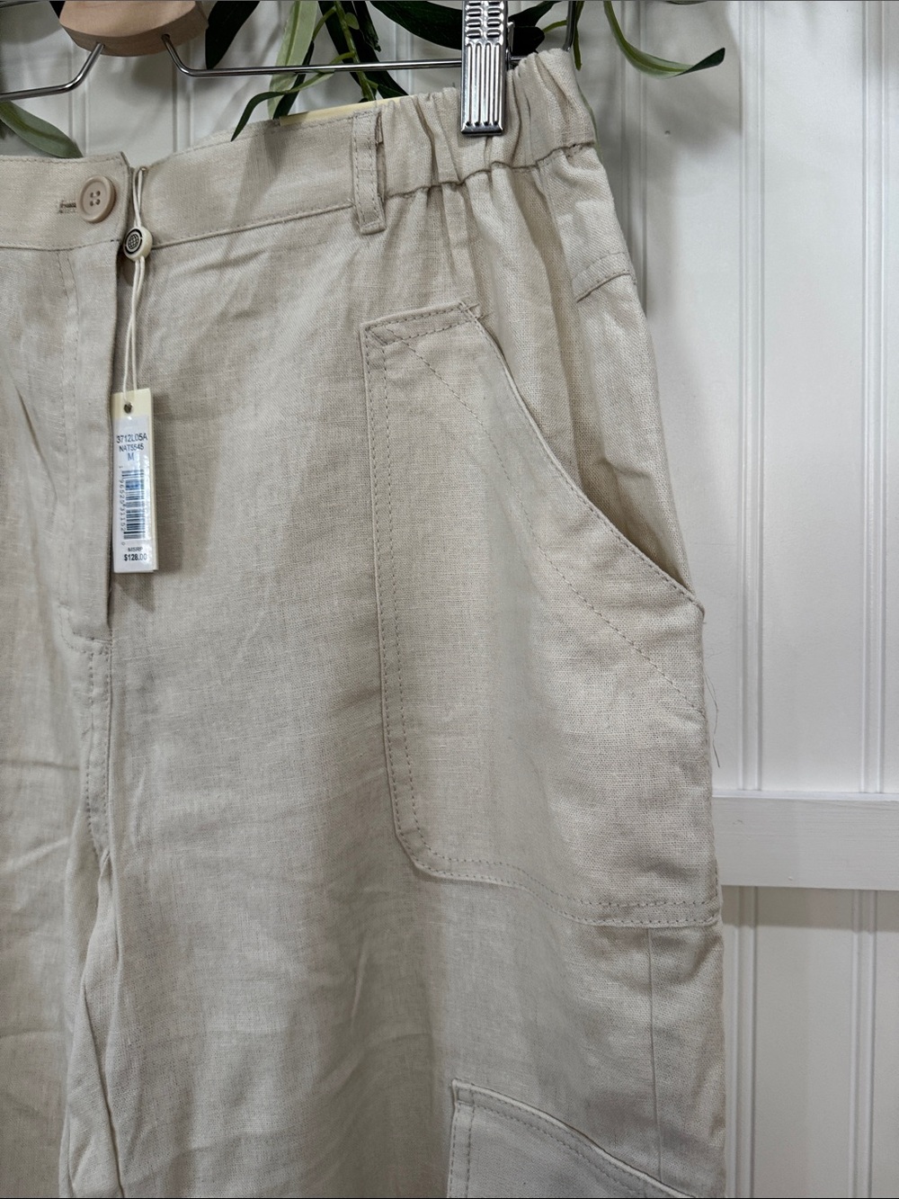 #314 MAX STUDIO Cream Linen Straight-Leg Cargo Joggers NWT Medium - Picture 2 of 10